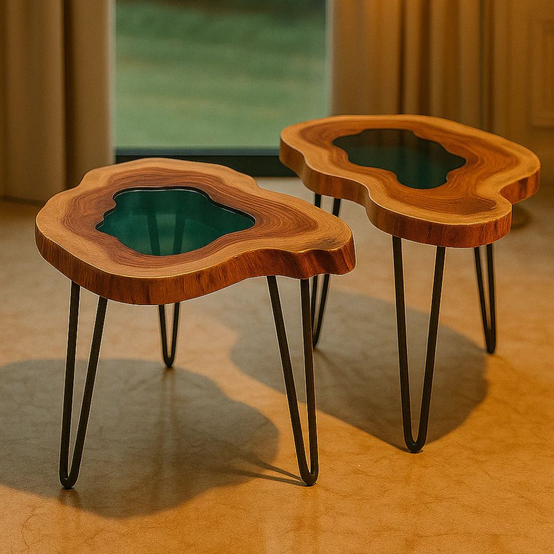 Sheesham Wood & Epoxy End Tables – Azure Oasis Inspired