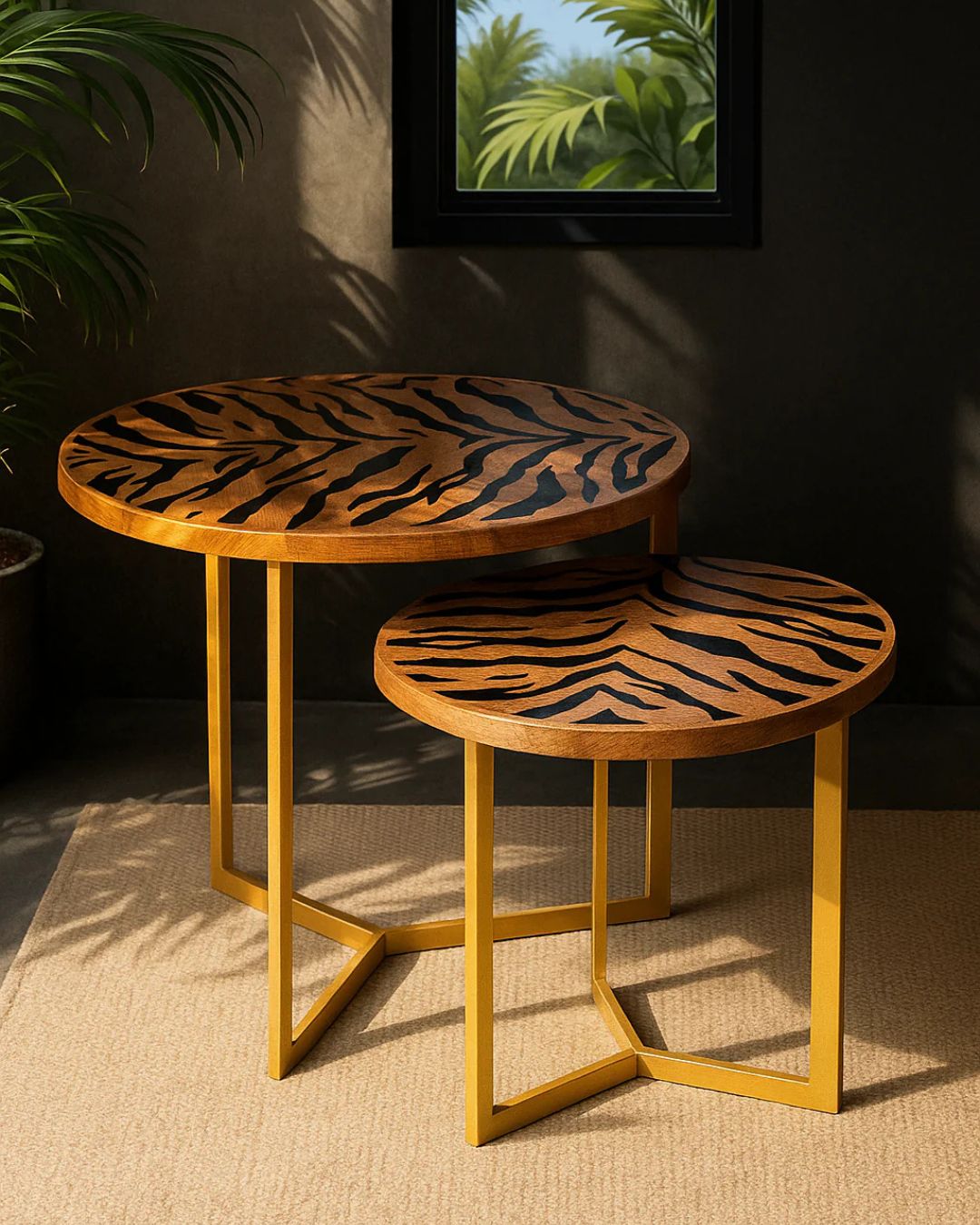 Mango Wood & Epoxy Nested Tables – Tiger-Inspired Wild Elegance