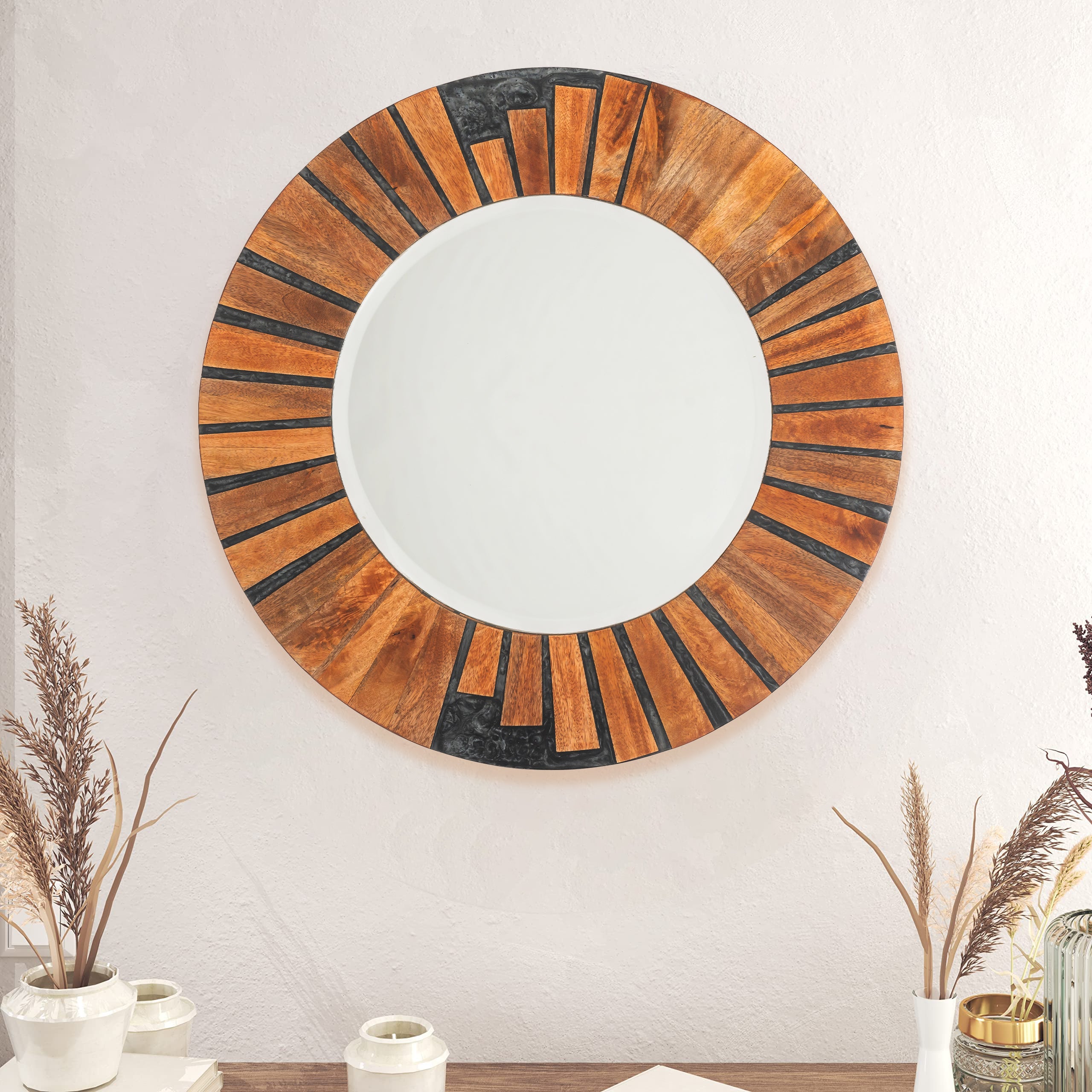 Wooden Batton Wheel Mirror Frame