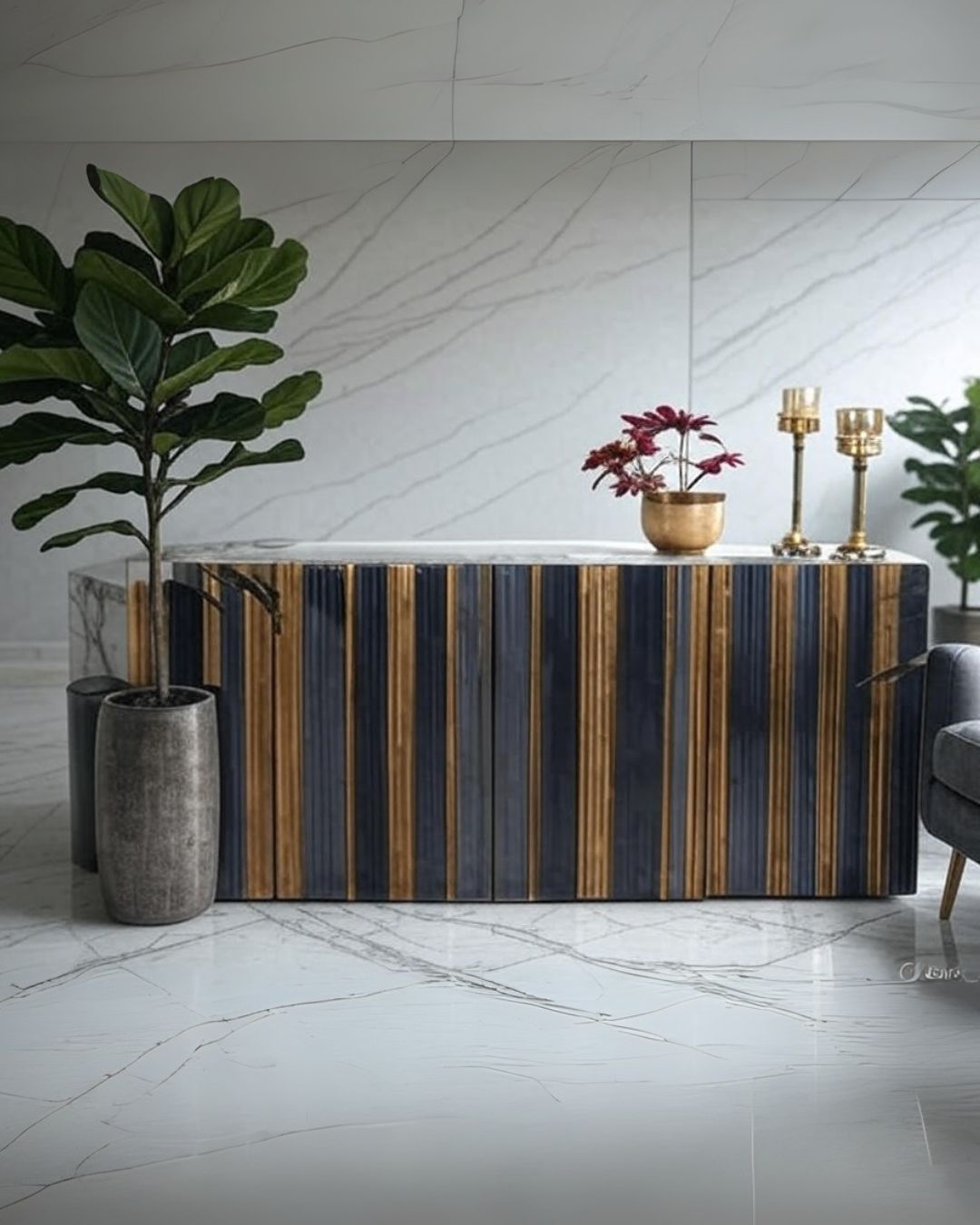 Elegance Redefined: Modern Mangowood Sideboard with Ample Storage in Gray and Gold Finish