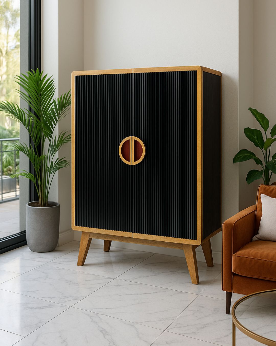 Mango Wood & Epoxy Storage Cabinet – Noir & Burgundy Pearl Accents