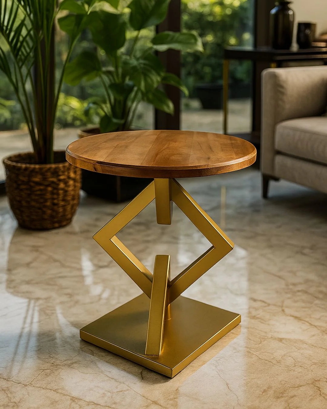 Mango Wood & Metal Coffee Table – Gold Chain Link Base