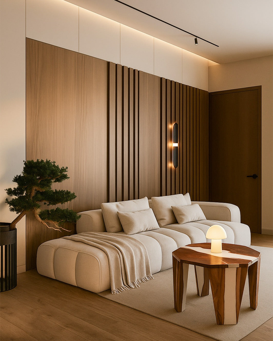 Acacia Wood & Epoxy End Table – Beige to Opaque White Transition