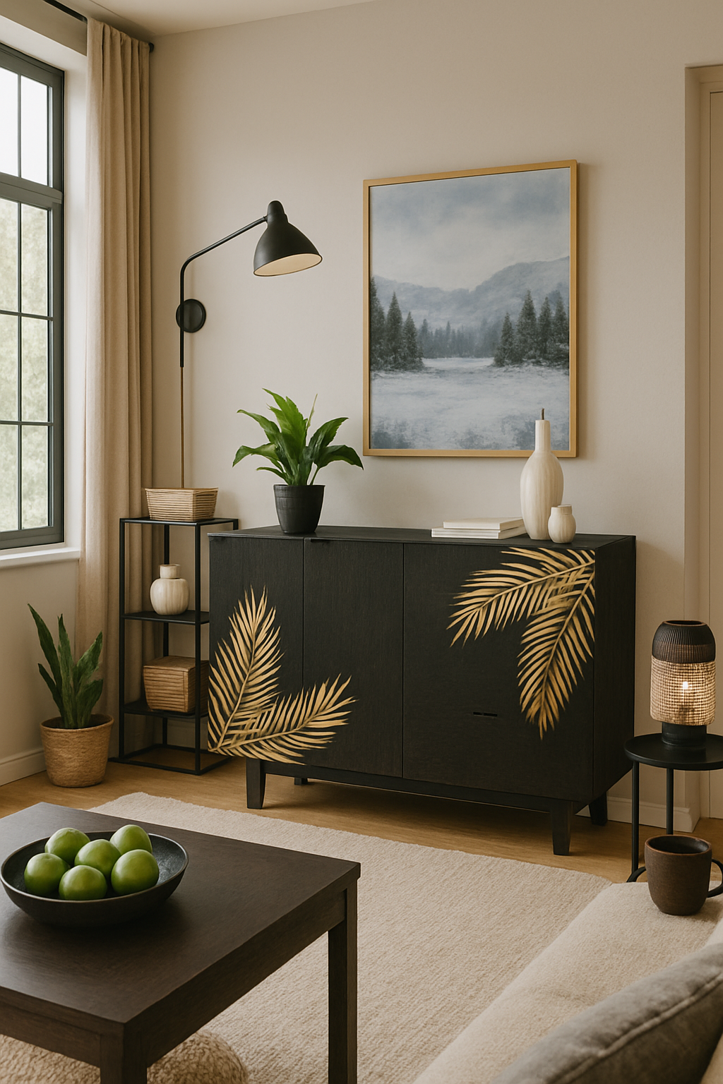 Nature-Inspired Mango Wood Sideboard – Jet Black & Natural Elegance