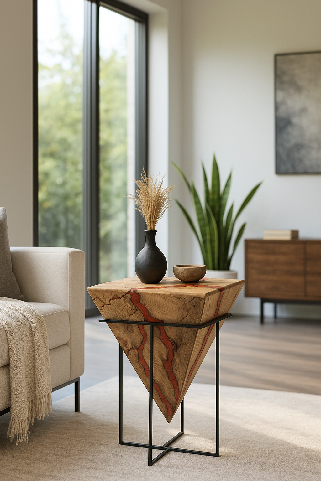 Mango Wood & Epoxy End Table – Floating Lava River Design