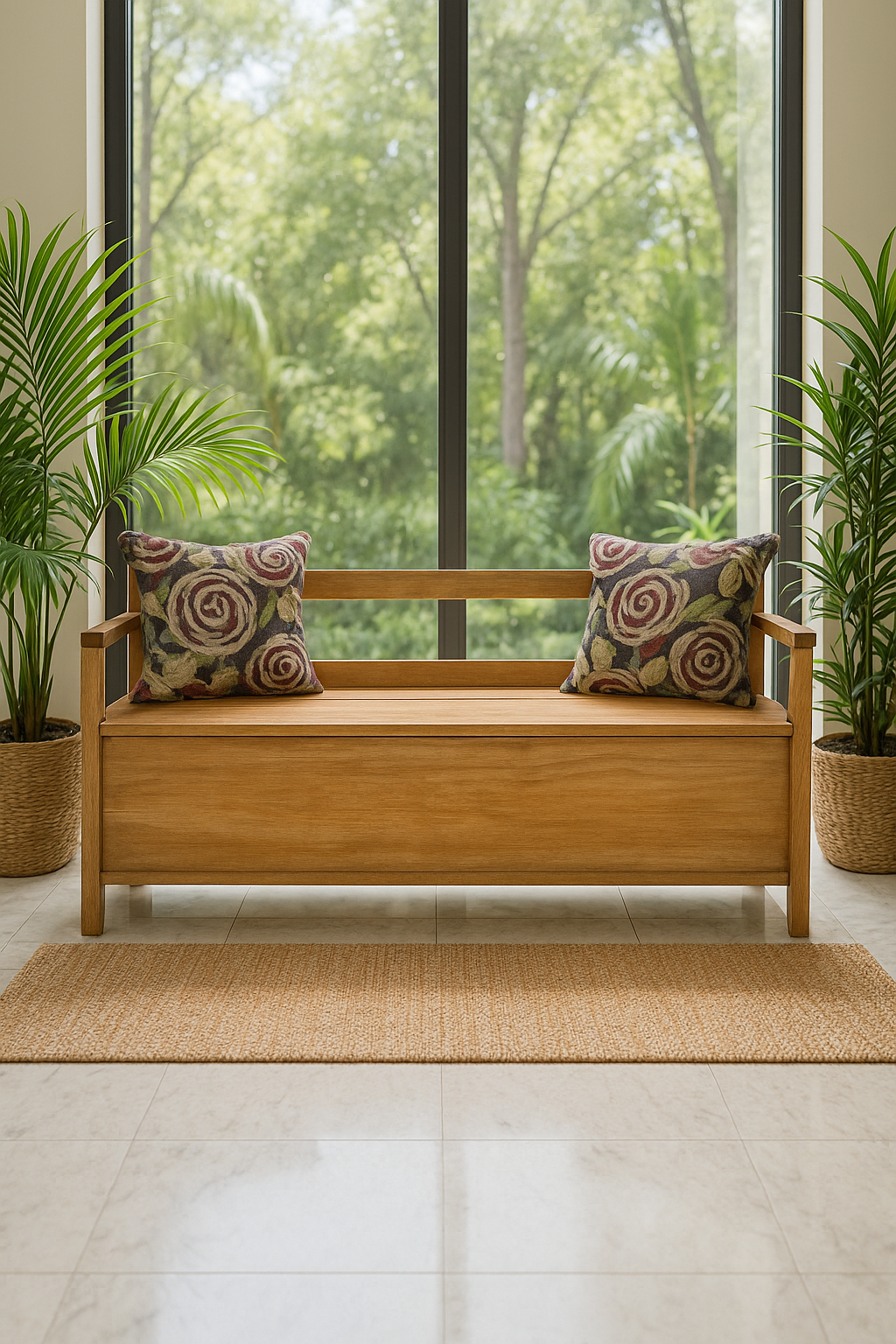 Contemporary Wooden Bench with Storage