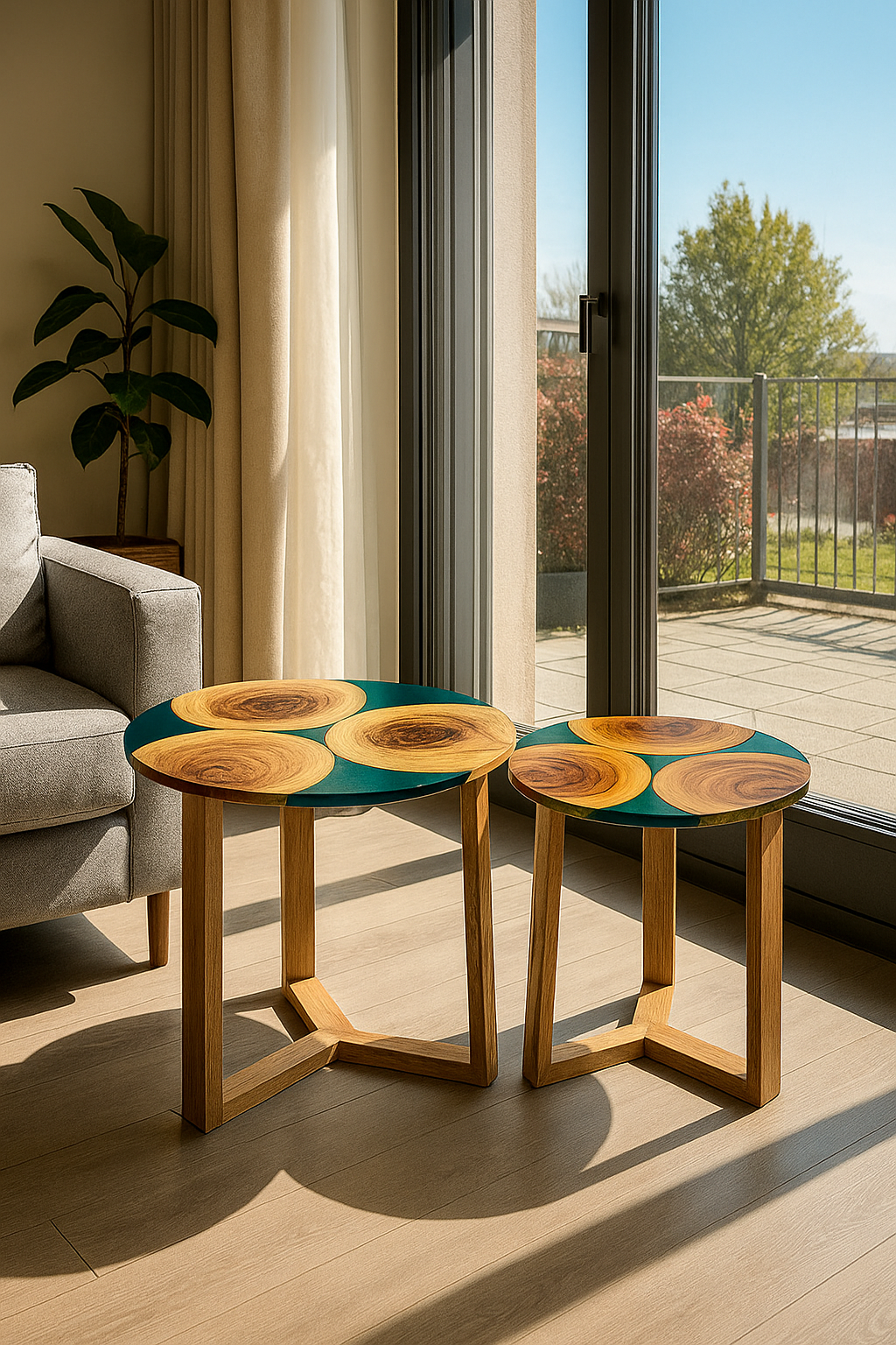 Acacia Wood & Epoxy Nested Tables – Driftwood & Flowing Water Inspired