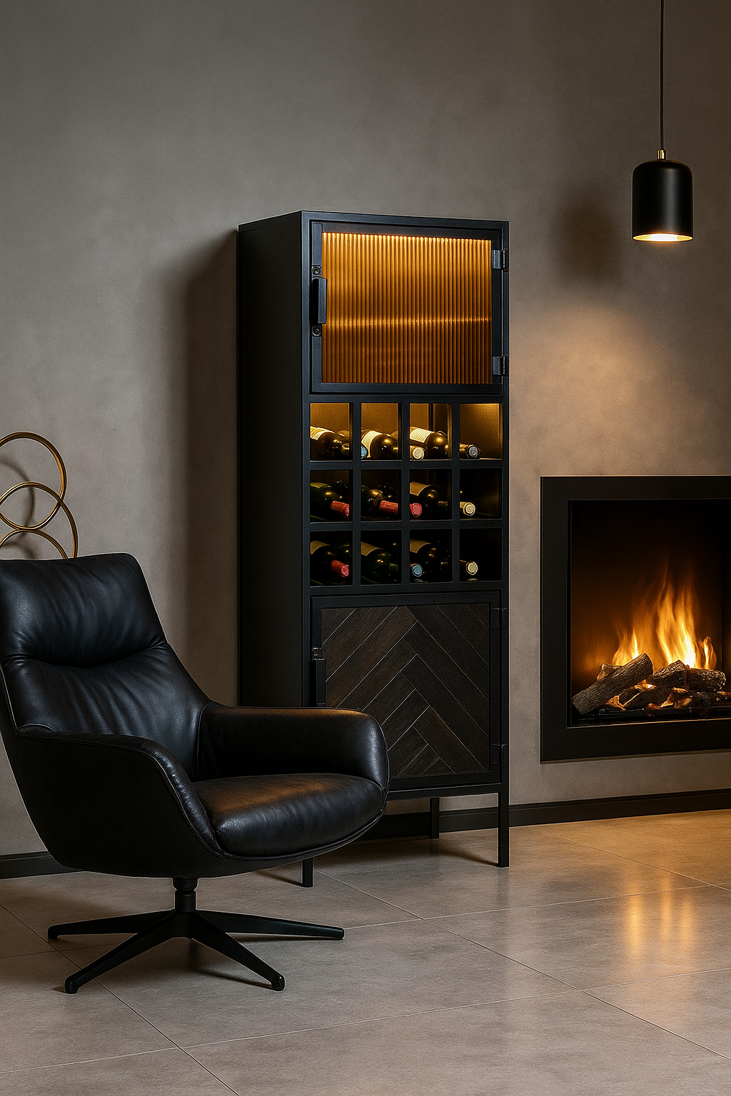 Metal & Glass Chevron Cabinet – Industrial Chic