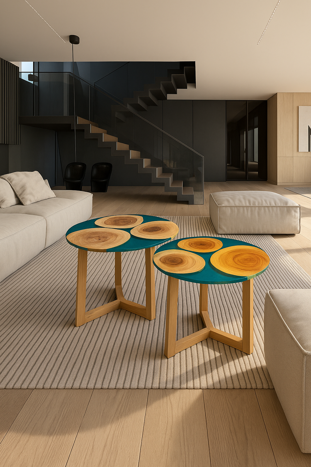 Acacia Wood & Epoxy Nested Tables – Driftwood & Flowing Water Inspired