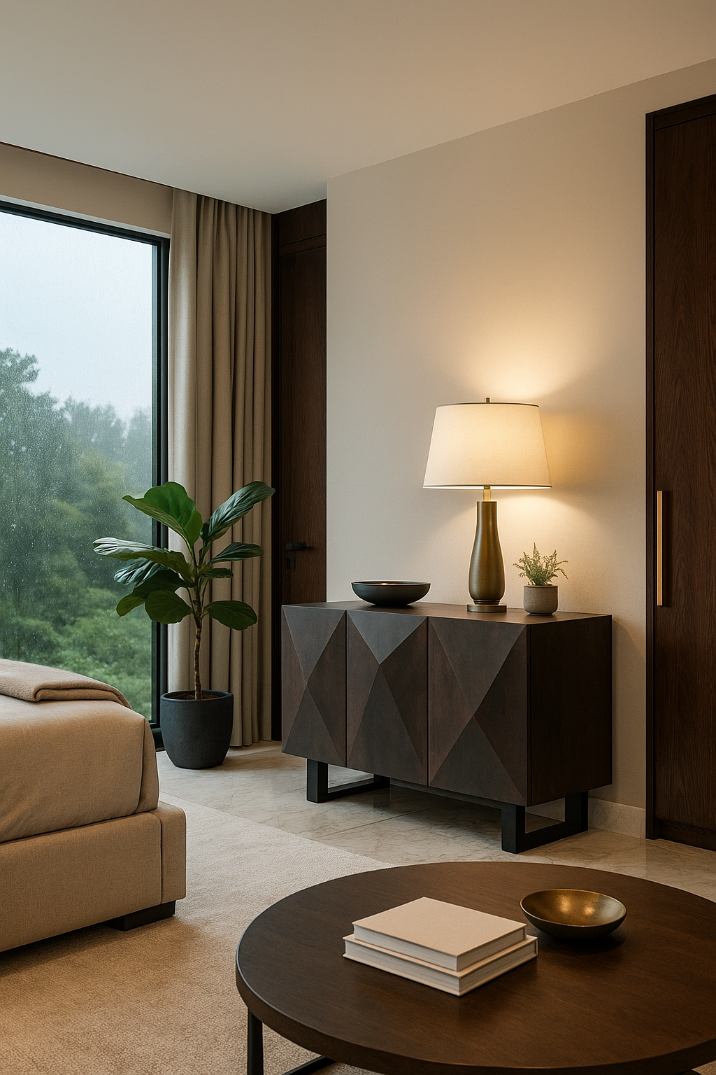 Acacia Wood Geometric Cabinet – Tangram-Inspired Shutter Design