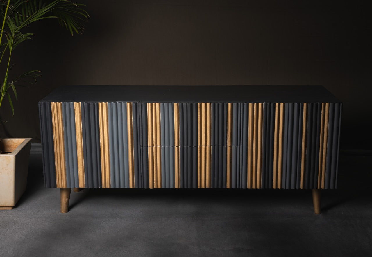 Elegance Redefined: Modern Mangowood Sideboard with Ample Storage in Gray and Gold Finish