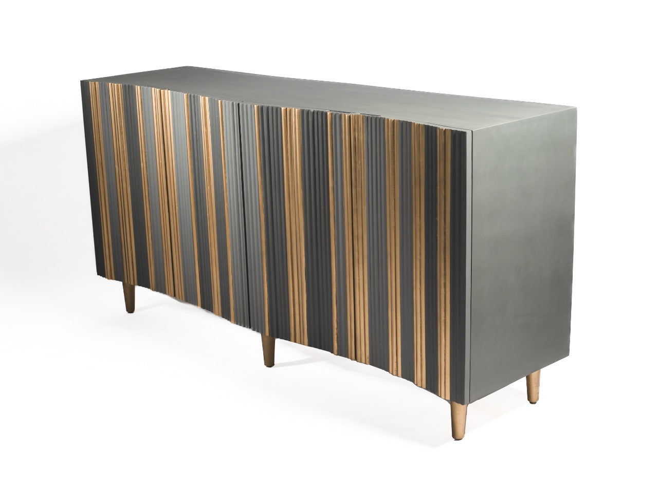 Elegance Redefined: Modern Mangowood Sideboard with Ample Storage in Gray and Gold Finish