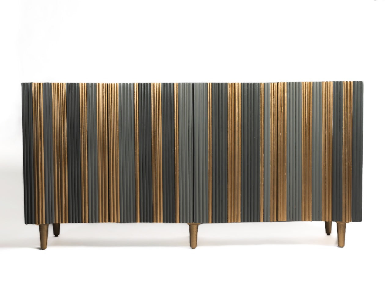 Elegance Redefined: Modern Mangowood Sideboard with Ample Storage in Gray and Gold Finish