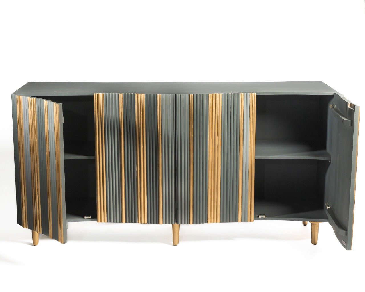 Elegance Redefined: Modern Mangowood Sideboard with Ample Storage in Gray and Gold Finish