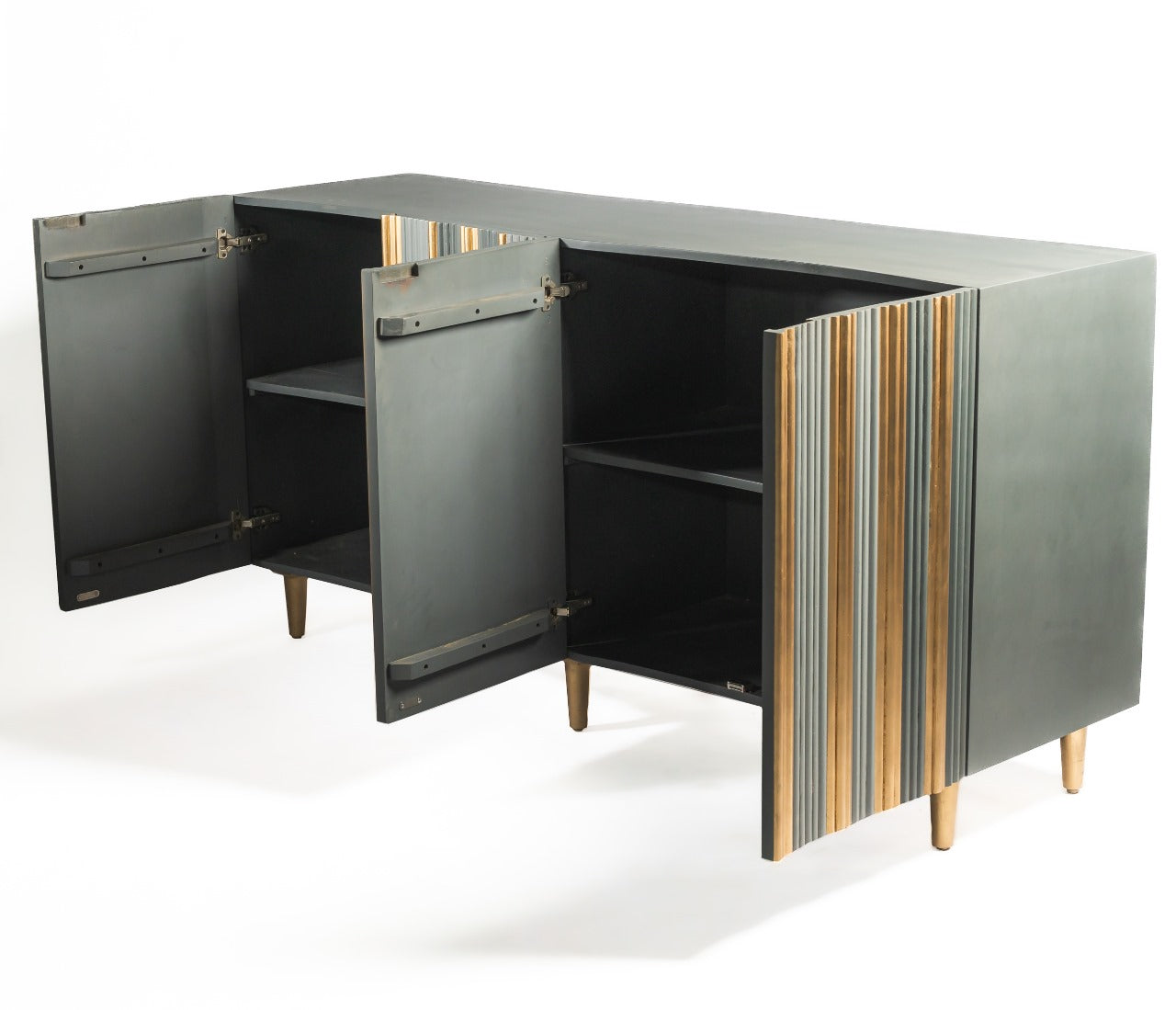 Elegance Redefined: Modern Mangowood Sideboard with Ample Storage in Gray and Gold Finish