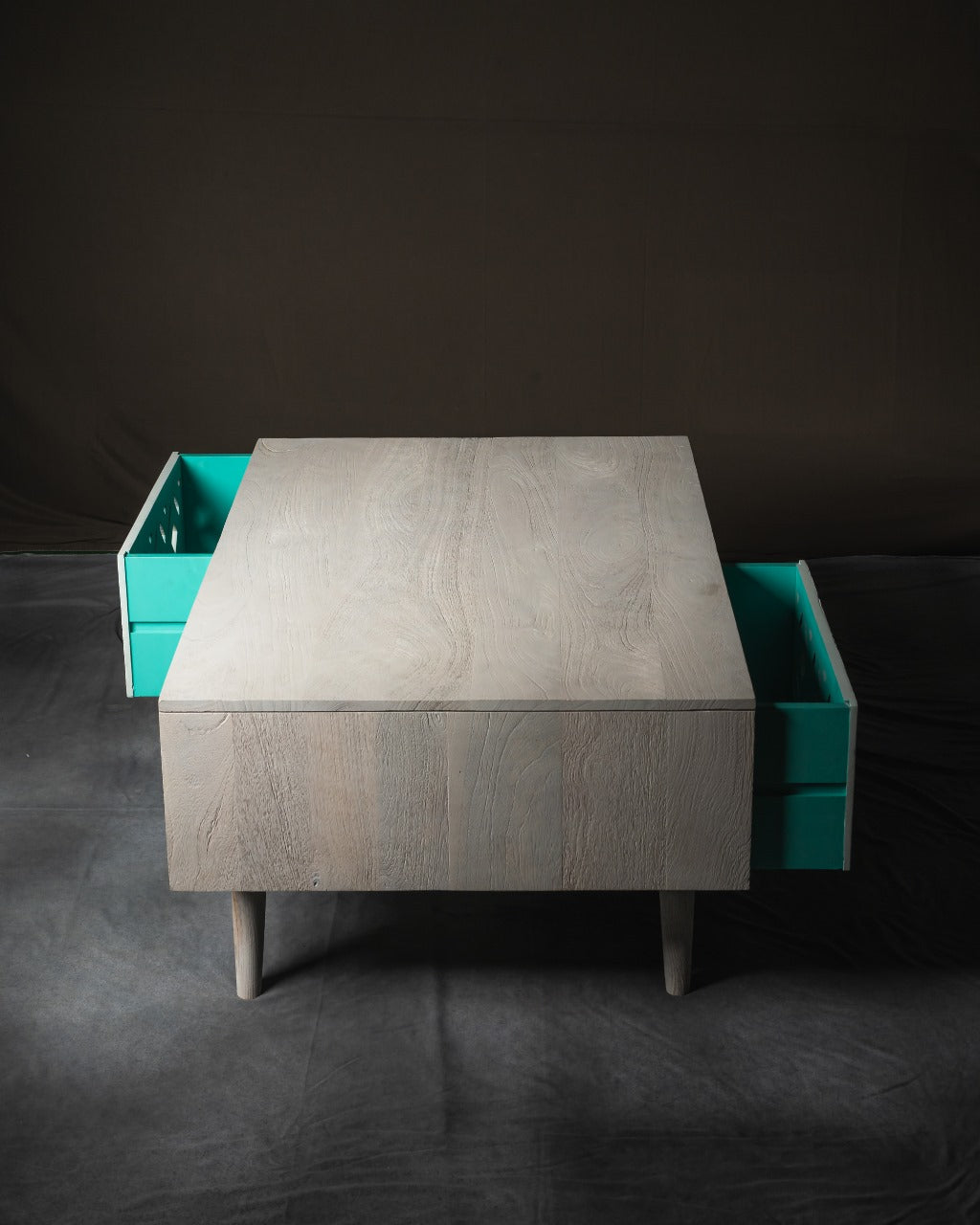 Mango Wood Sandblasted Coffee Table – CNC Intricacy & Timeless Style