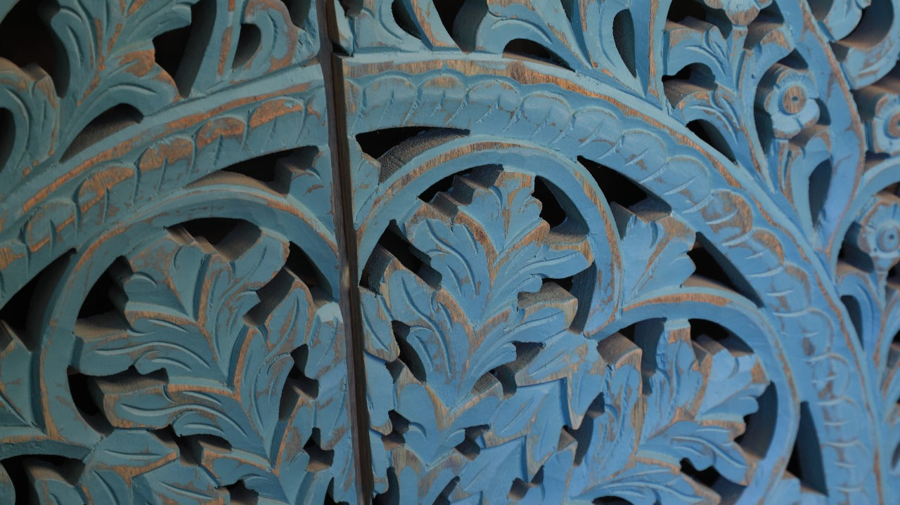 Mango Wood Distressed Cabinet – Artsy Engraving & Paintwork