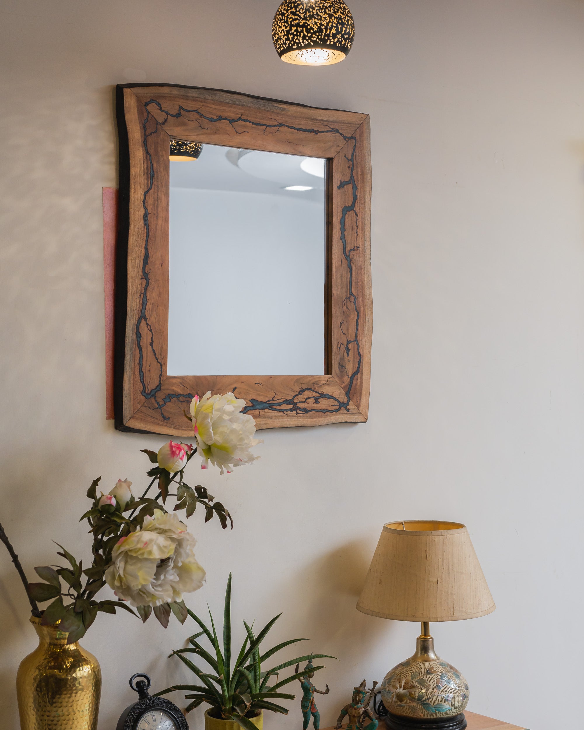 Live Edge Acacia Wood Mirror with Epoxy Resin