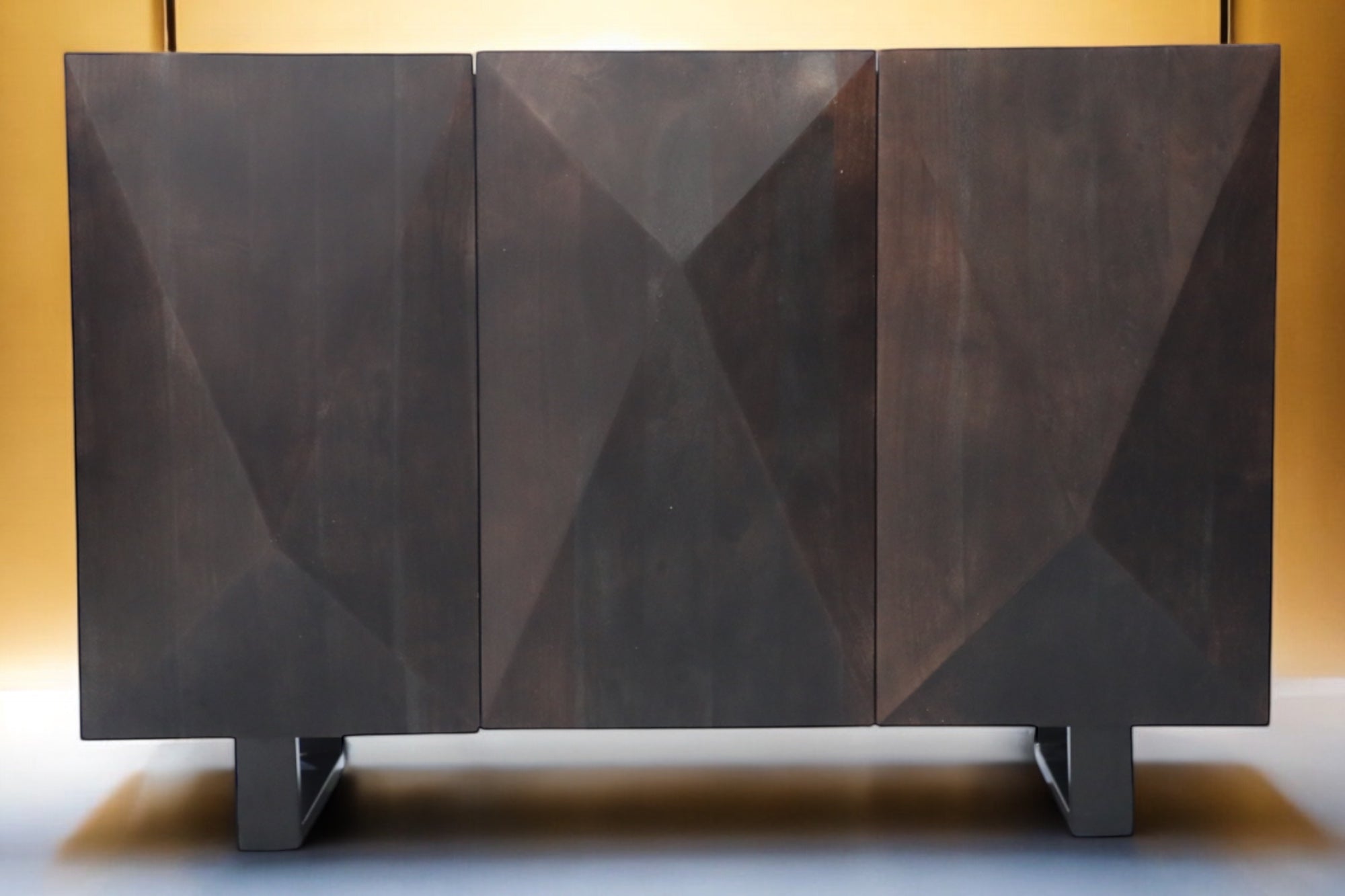 Acacia Wood Geometric Cabinet – Tangram-Inspired Shutter Design