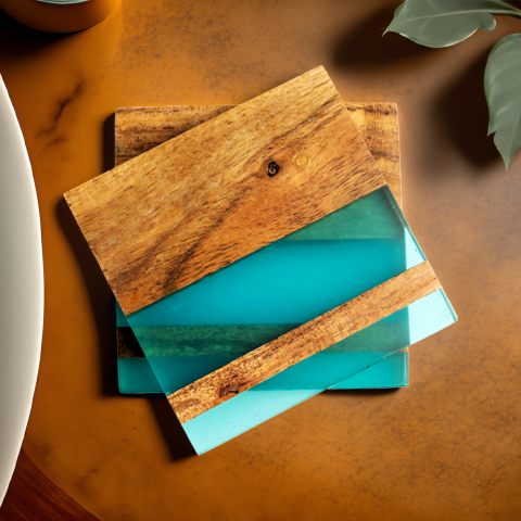 Artemish Epoxy Resin Coaster Set of 4 – Modern Minimalism – Durable and Absorbent – 9" x 9" x 1.5