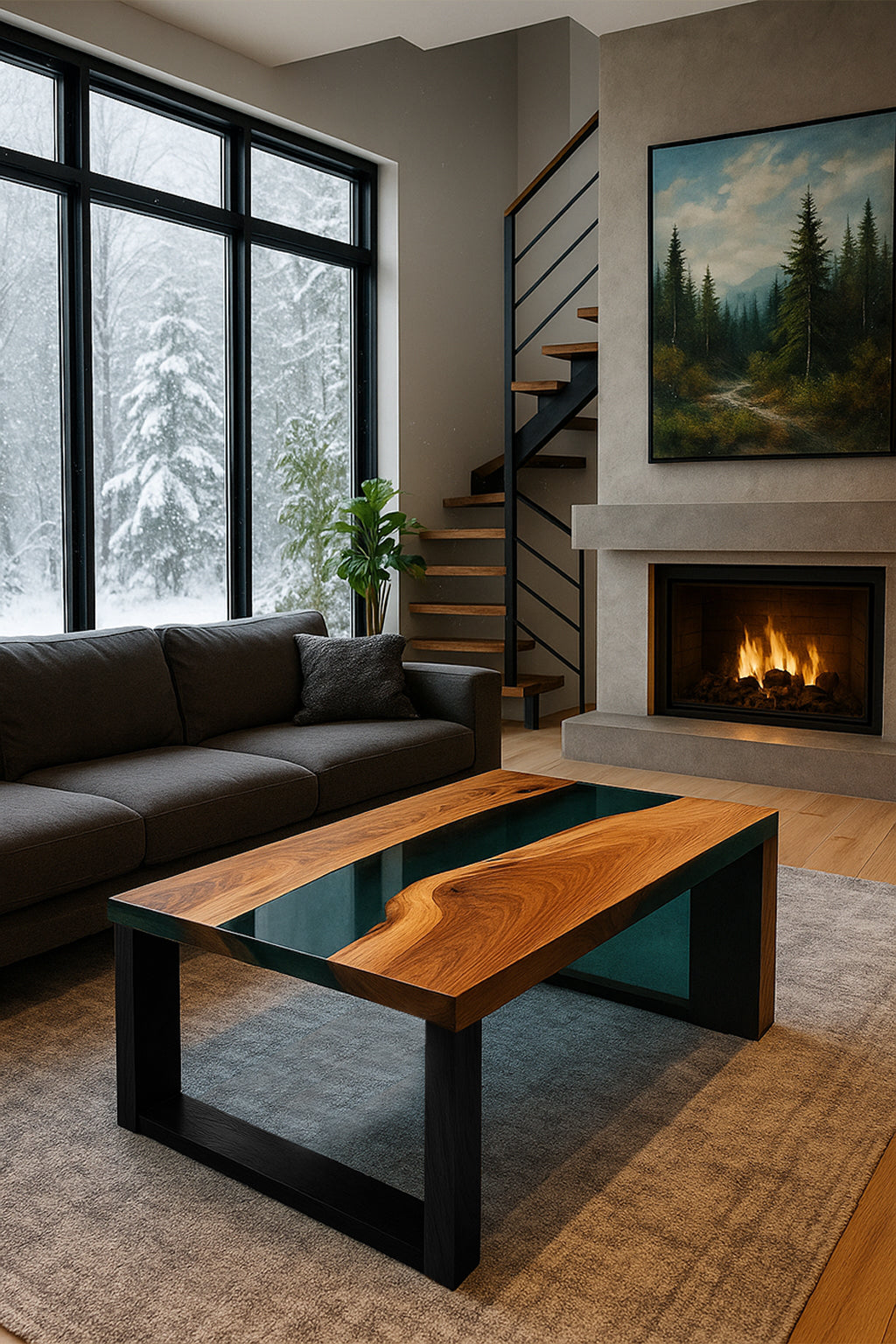 Acacia Wood & Epoxy Coffee Table – Fire & Ice Waterfall Statement