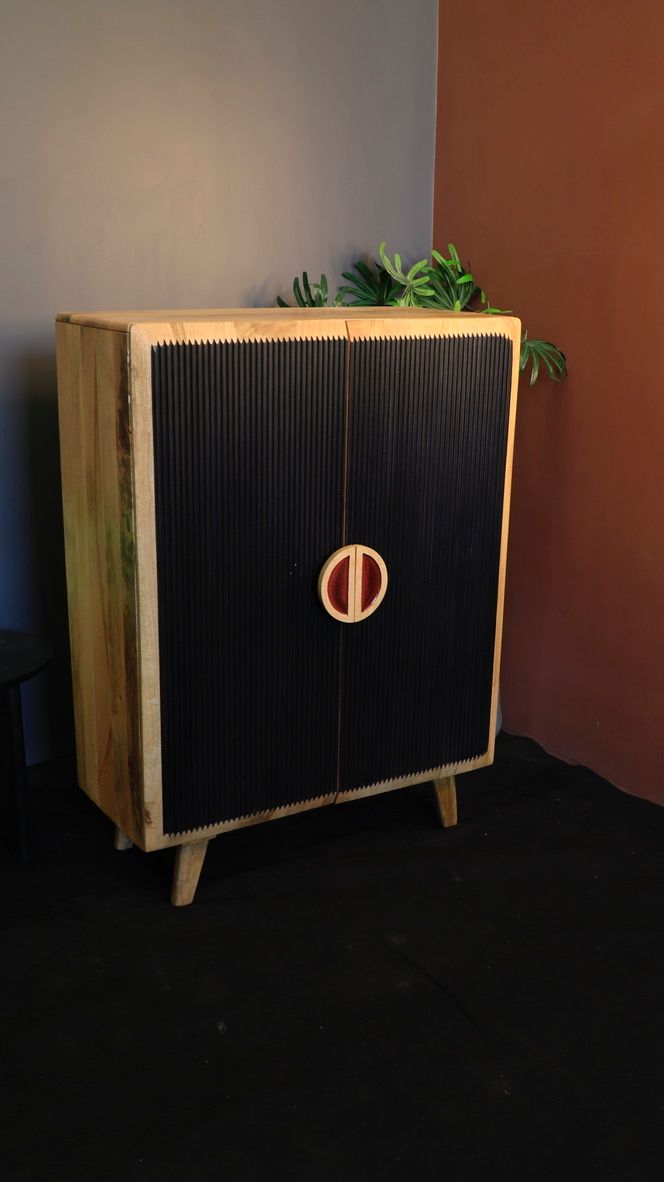 Mango Wood & Epoxy Storage Cabinet – Noir & Burgundy Pearl Accents
