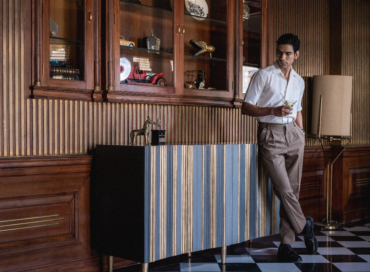 Elegance Redefined: Modern Mangowood Sideboard with Ample Storage in Gray and Gold Finish