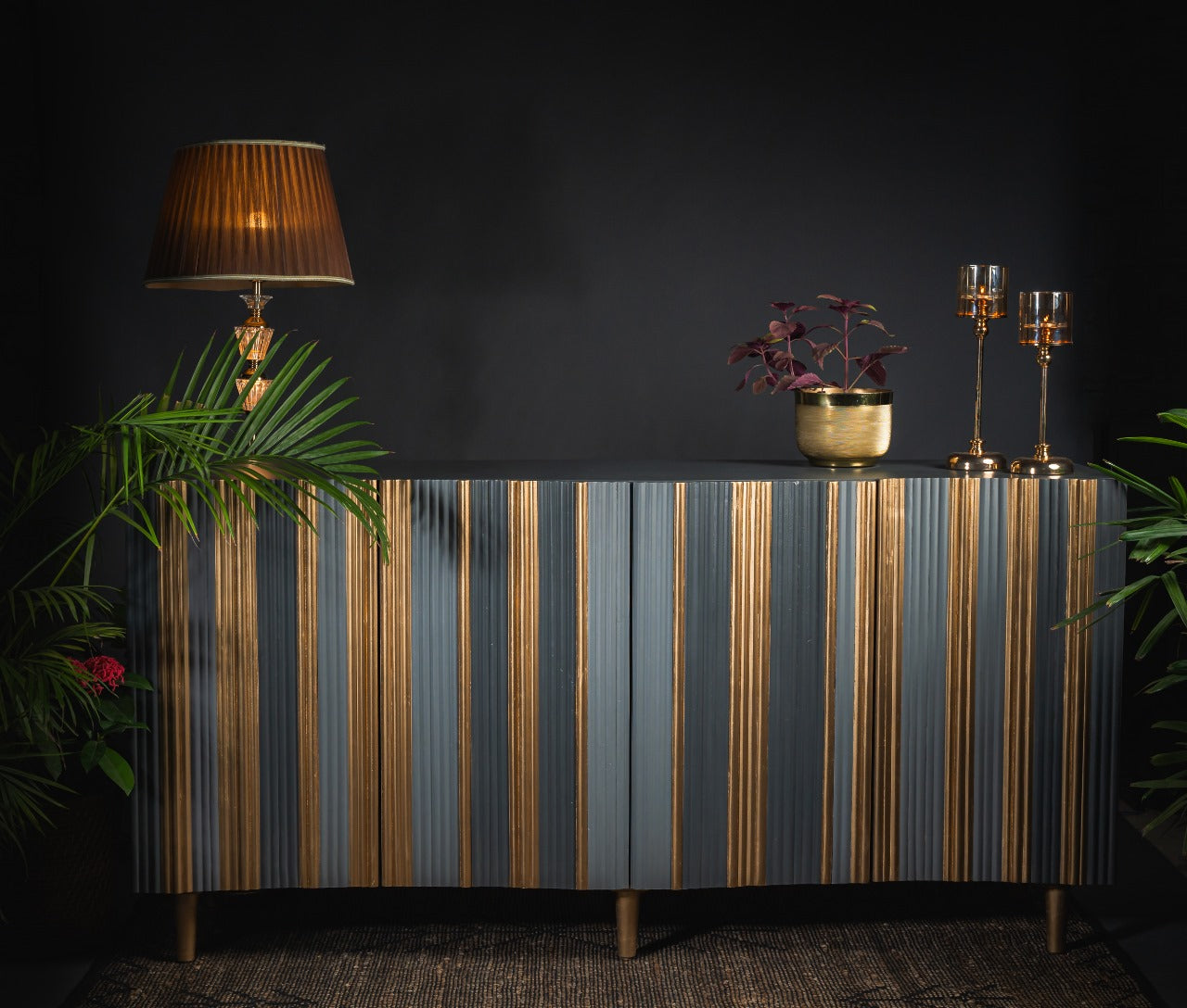 Elegance Redefined: Modern Mangowood Sideboard with Ample Storage in Gray and Gold Finish