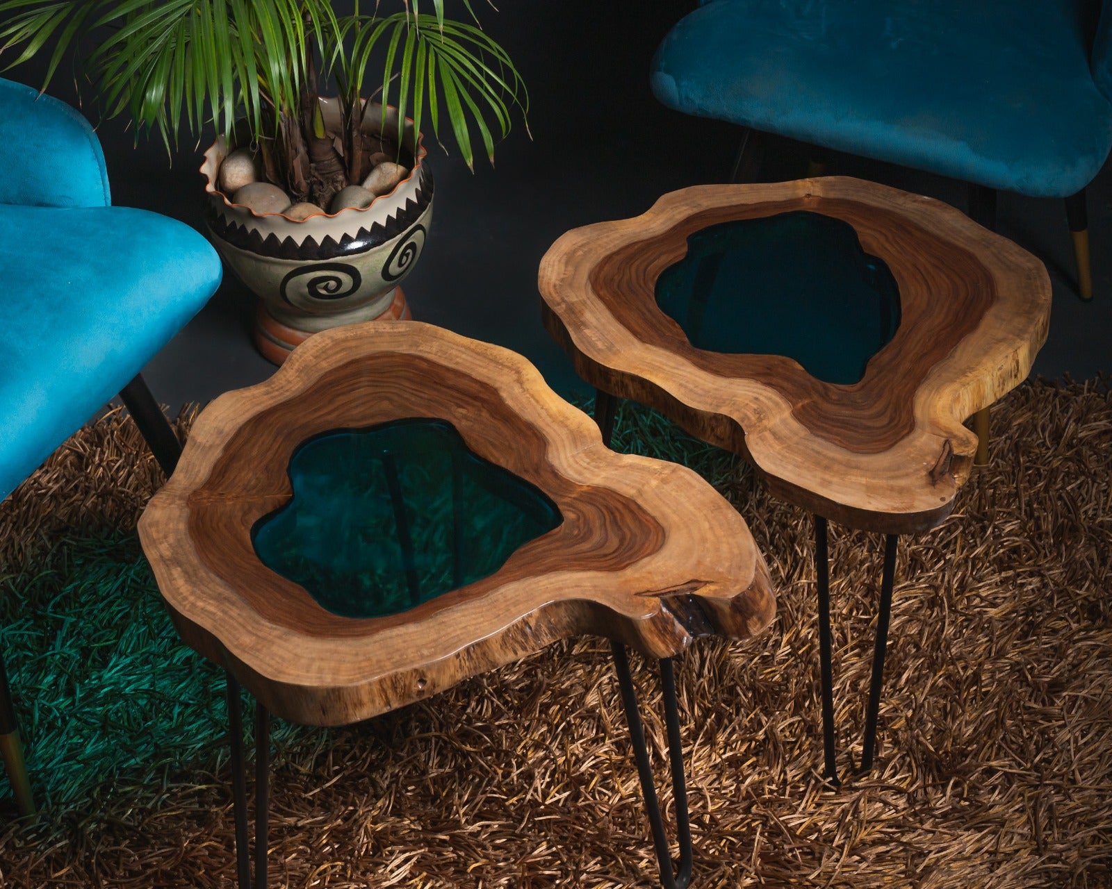 Sheesham Wood & Epoxy End Tables – Azure Oasis Inspired