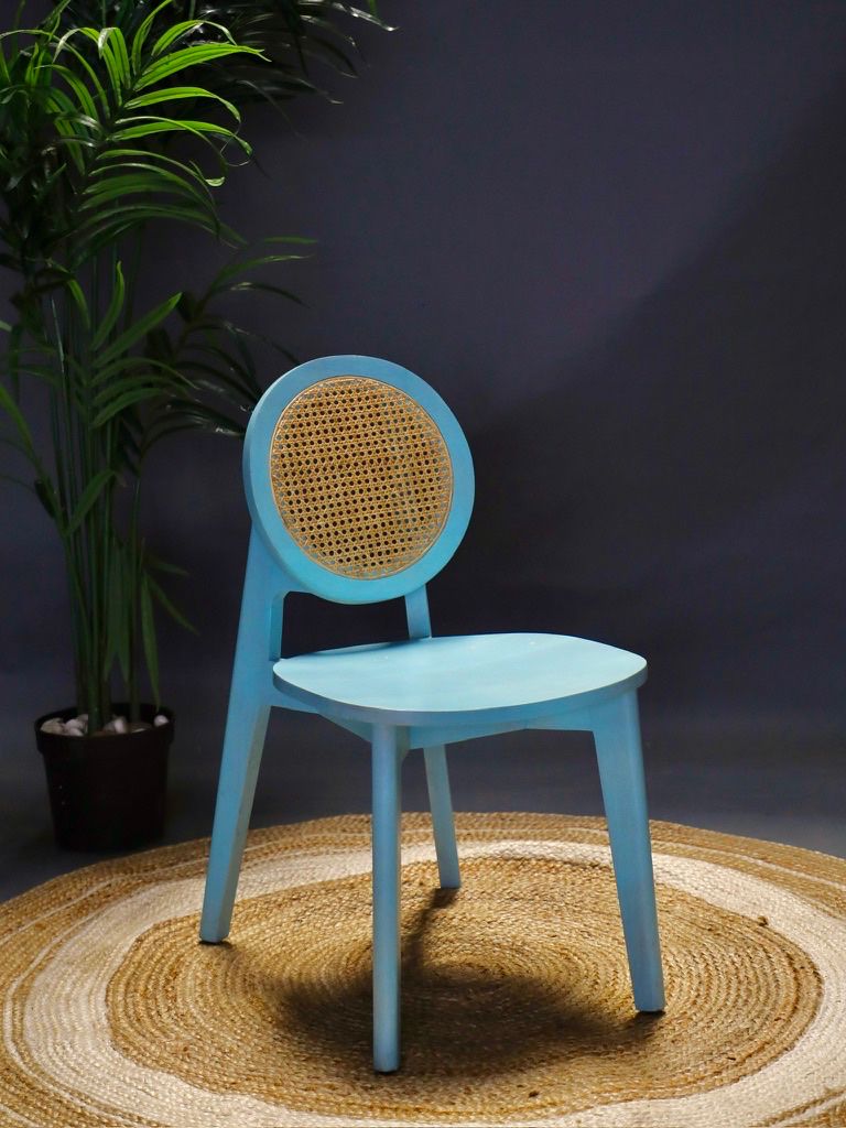 Artēmish Cane Chair (Blue) – Natural Elegance – Lightweight Comfort – 45 x 45 x 75 cm