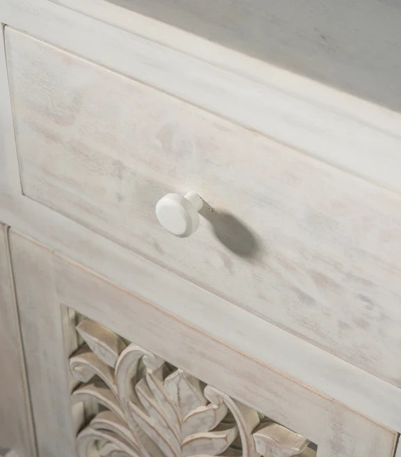 Corbett Side Board (White) – Tropical Elegance – Ample Storage Solution – 47 x 16 x 39 cm