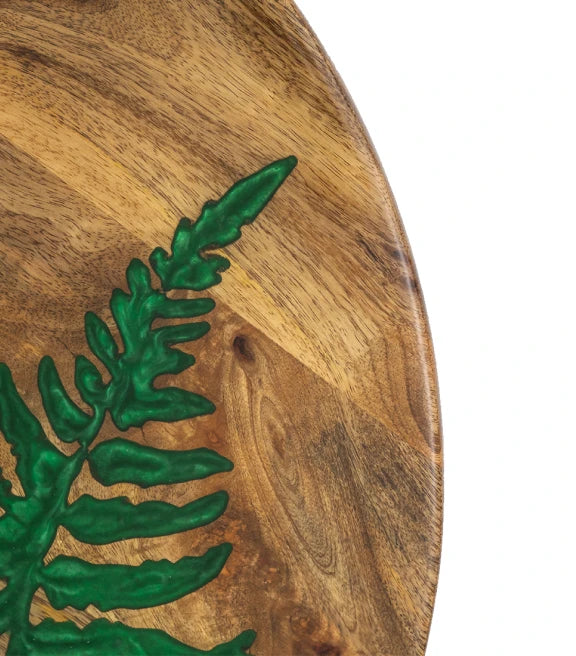 Fern Leaf Mango Wood Side Table – Epoxy & Metal Elegance