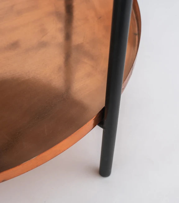 Marble & Metal End Table – Green Marble with Copper Finish