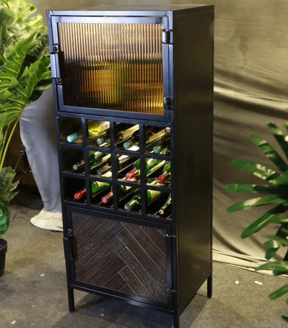 Metal & Glass Chevron Cabinet – Industrial Chic