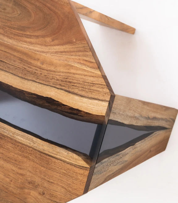 Acacia Wood & Epoxy End Table – Warm Wood with Tinted Black Epoxy