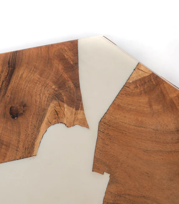Acacia Wood & Epoxy End Table – Beige to Opaque White Transition