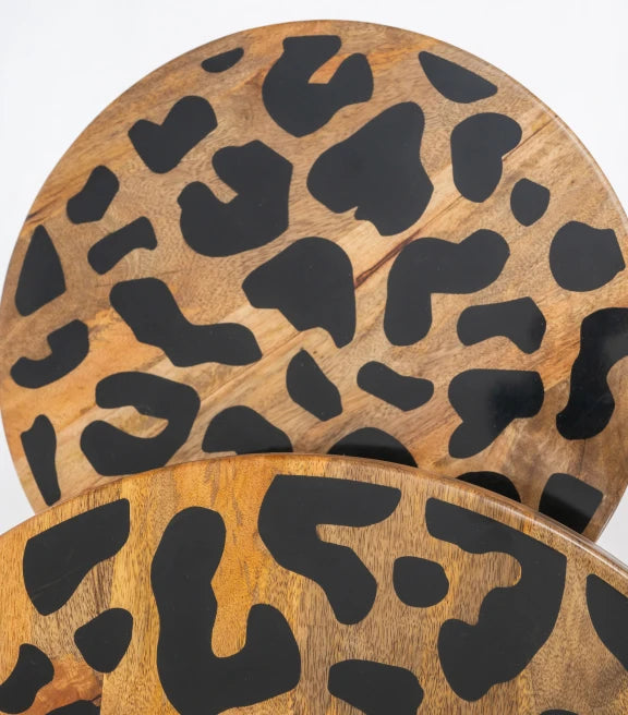Leopard Print Mango Wood Side Table – Epoxy & Metal Elegance