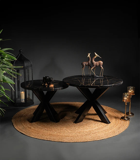 Engineered Wood & Epoxy Nested Tables – Noir & Gold Opulence