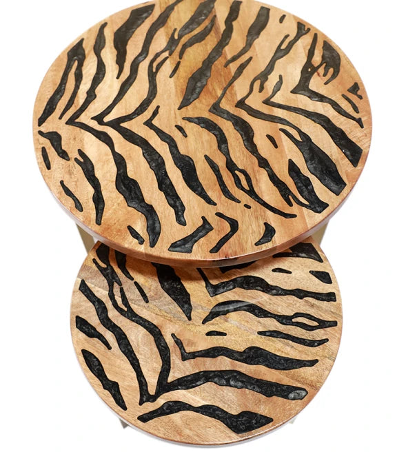 Mango Wood & Epoxy Nested Tables – Tiger-Inspired Wild Elegance