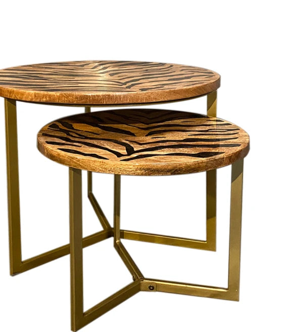 Mango Wood & Epoxy Nested Tables – Tiger-Inspired Wild Elegance