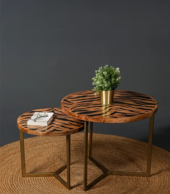 Mango Wood & Epoxy Nested Tables – Tiger-Inspired Wild Elegance