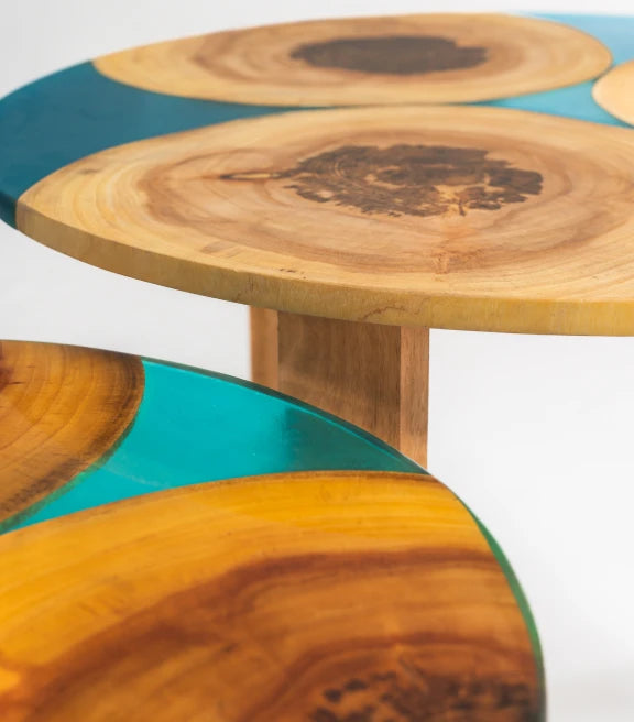 Acacia Wood & Epoxy Nested Tables – Driftwood & Flowing Water Inspired