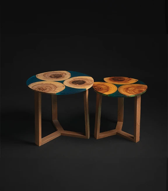 Acacia Wood & Epoxy Nested Tables – Driftwood & Flowing Water Inspired
