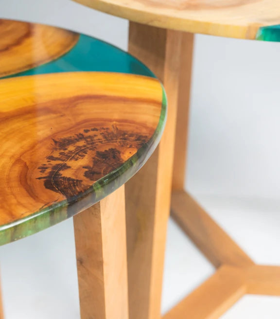 Acacia Wood & Epoxy Nested Tables – Driftwood & Flowing Water Inspired