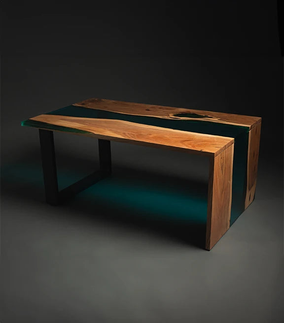 Acacia Wood & Epoxy Coffee Table – Fire & Ice Waterfall Statement