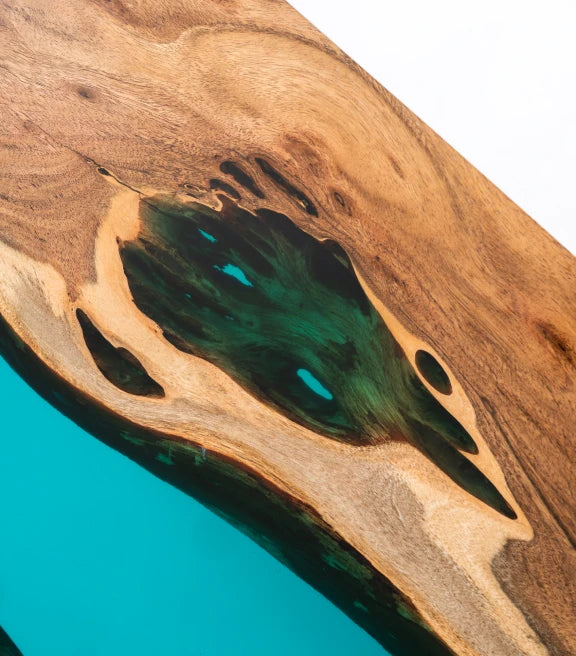 Acacia Wood & Epoxy Coffee Table – Fire & Ice Waterfall Statement
