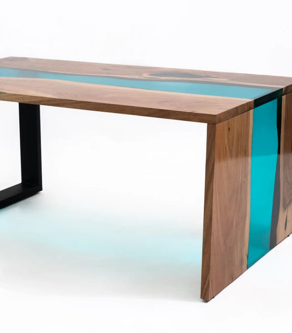 Acacia Wood & Epoxy Coffee Table – Fire & Ice Waterfall Statement